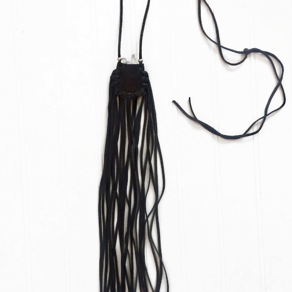 Leather Fringe Boho Medicine Bag Necklace